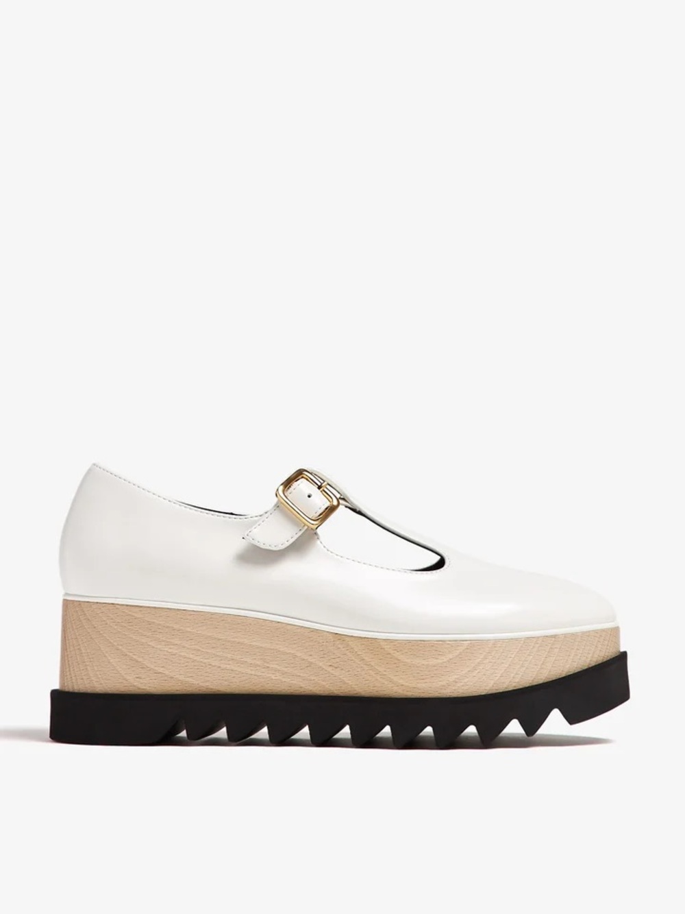 NWT! Stella McCartney White Patent MaryJane Platform Shoes with Gold Buckle Sz 9